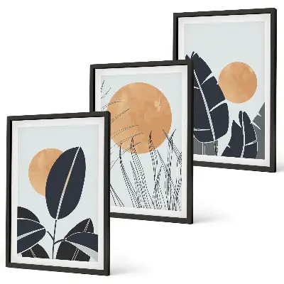 Cadre photo mural à motifs végétaux minimalistes avec grands soleils