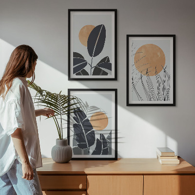 Cadre photo mural Motifs végétaux, grands soleils, minimaliste