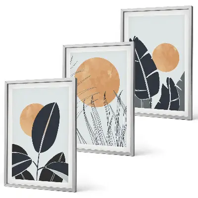 Cadre photo mural à motifs végétaux minimalistes avec grands soleils