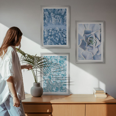 Lot de 3 tableaux pour salon Eau de fleur bleue de la forêt d'hiver