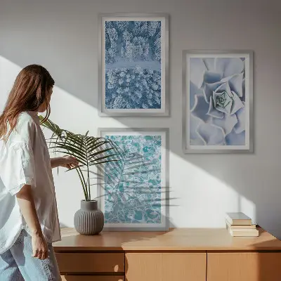 Lot de 3 tableaux pour salon représentant une eau de fleur bleue de la forêt d'hiver