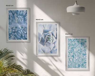 Lot de 3 tableaux pour salon Eau de fleur bleue de la forêt d'hiver