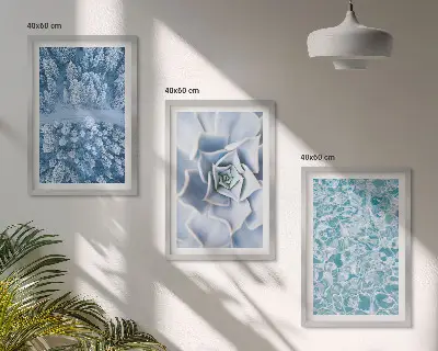 Lot de 3 tableaux pour salon représentant une eau de fleur bleue de la forêt d'hiver