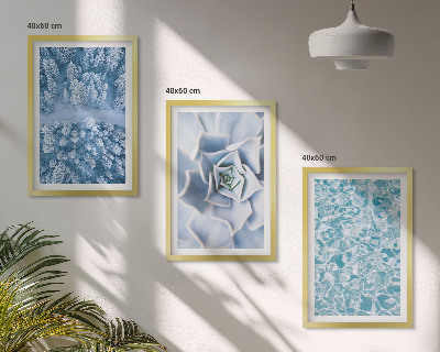 Lot de 3 tableaux pour salon Eau de fleur bleue de la forêt d'hiver