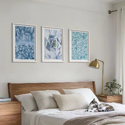 Lot de 3 tableaux pour salon représentant une eau de fleur bleue de la forêt d'hiver