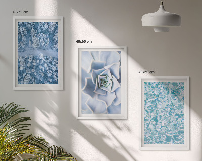 Lot de 3 tableaux pour salon Eau de fleur bleue de la forêt d'hiver