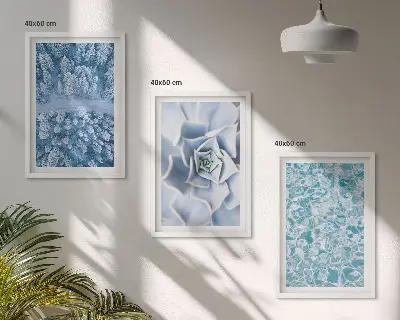 Lot de 3 tableaux pour salon représentant une eau de fleur bleue de la forêt d'hiver