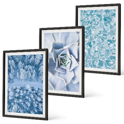Lot de 3 tableaux pour salon Eau de fleur bleue de la forêt d'hiver