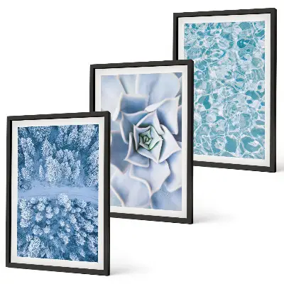 Lot de 3 tableaux pour salon représentant une eau de fleur bleue de la forêt d'hiver