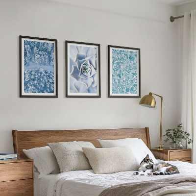 Lot de 3 tableaux pour salon Eau de fleur bleue de la forêt d'hiver
