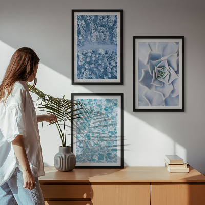 Lot de 3 tableaux pour salon Eau de fleur bleue de la forêt d'hiver