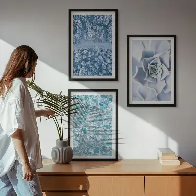 Lot de 3 tableaux pour salon représentant une eau de fleur bleue de la forêt d'hiver