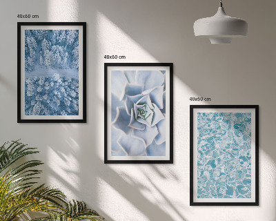 Lot de 3 tableaux pour salon Eau de fleur bleue de la forêt d'hiver