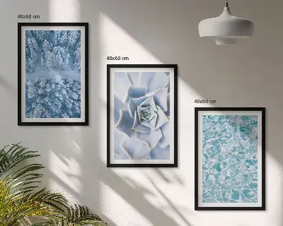 Lot de 3 tableaux pour salon représentant une eau de fleur bleue de la forêt d'hiver