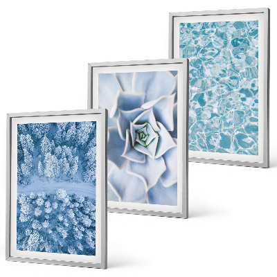 Lot de 3 tableaux pour salon Eau de fleur bleue de la forêt d'hiver