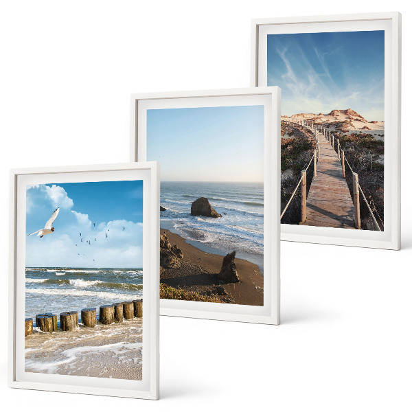 Lot de 3 tableaux pour salon Vagues de plage promenade sur la jetée céleste