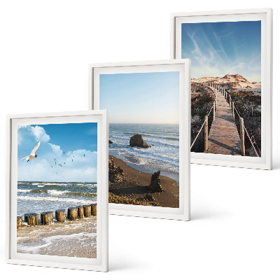 Lot de 3 tableaux pour salon Vagues de plage promenade sur la jetée céleste