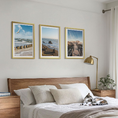 Lot de 3 tableaux pour salon Vagues de plage promenade sur la jetée céleste