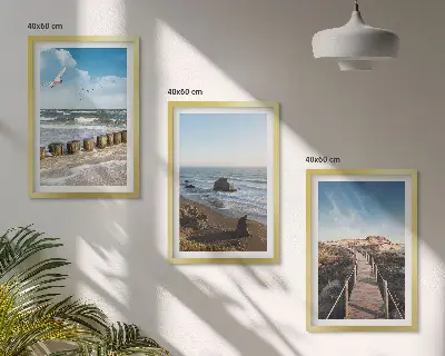 Lot de 3 tableaux pour salon vagues de plage et promenade sur la jetée céleste