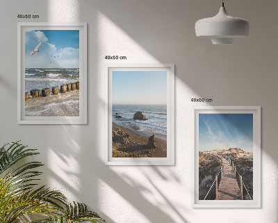Lot de 3 tableaux pour salon Vagues de plage promenade sur la jetée céleste