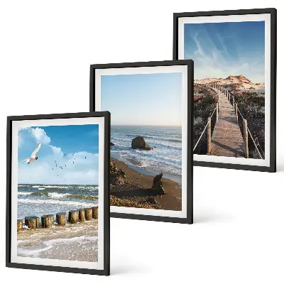 Lot de 3 tableaux pour salon vagues de plage et promenade sur la jetée céleste
