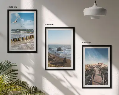 Lot de 3 tableaux pour salon vagues de plage et promenade sur la jetée céleste