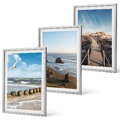 Lot de 3 tableaux pour salon vagues de plage et promenade sur la jetée céleste