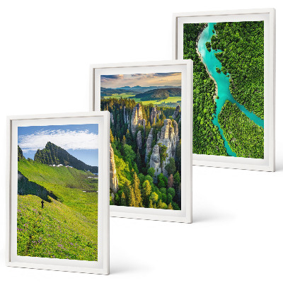 Lot de 3 tableaux pour salon Rochers de rivière des montagnes vertes