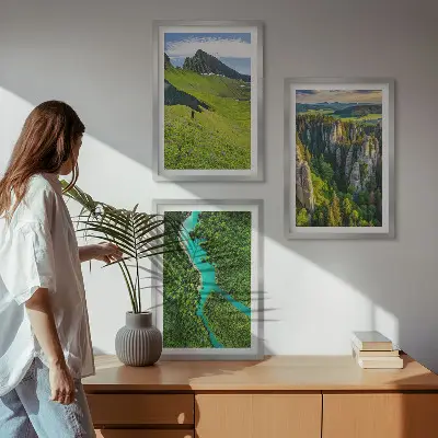 Lot de 3 tableaux pour salon représentant des rochers de rivière dans les montagnes vertes