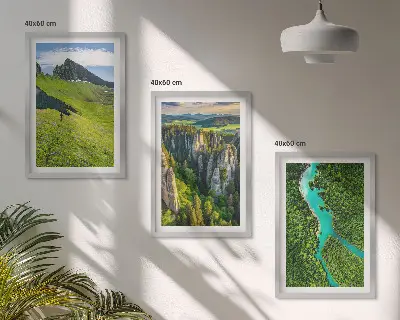 Lot de 3 tableaux pour salon représentant des rochers de rivière dans les montagnes vertes
