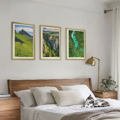 Lot de 3 tableaux pour salon représentant des rochers de rivière dans les montagnes vertes
