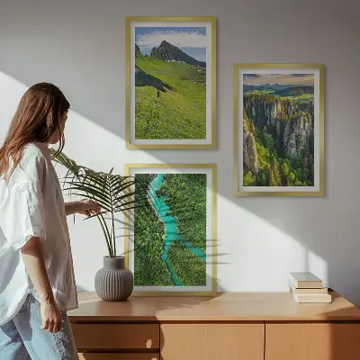 Lot de 3 tableaux pour salon représentant des rochers de rivière dans les montagnes vertes
