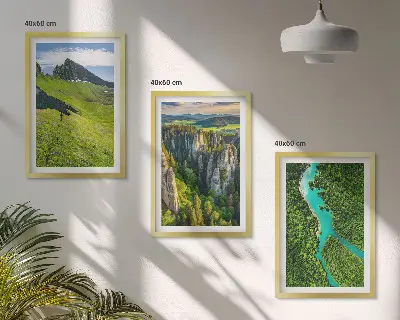 Lot de 3 tableaux pour salon représentant des rochers de rivière dans les montagnes vertes
