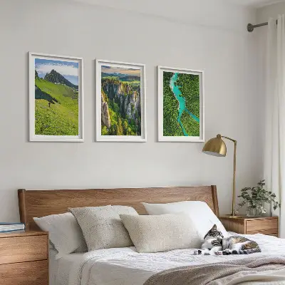 Lot de 3 tableaux pour salon représentant des rochers de rivière dans les montagnes vertes