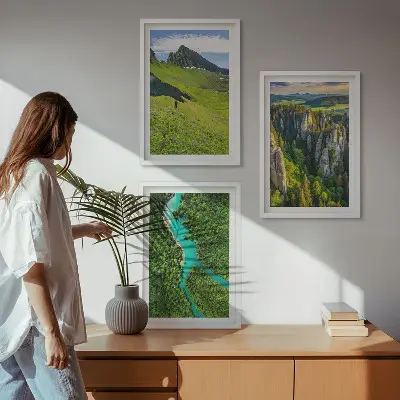 Lot de 3 tableaux pour salon représentant des rochers de rivière dans les montagnes vertes
