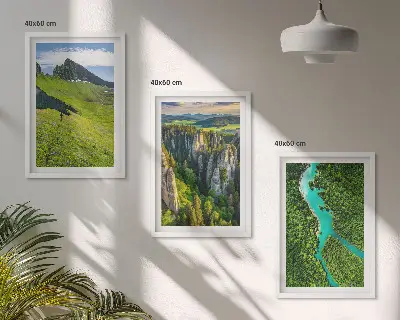 Lot de 3 tableaux pour salon représentant des rochers de rivière dans les montagnes vertes