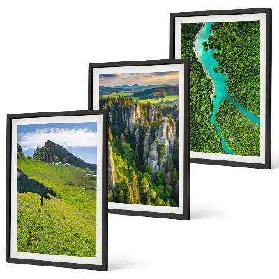Lot de 3 tableaux pour salon représentant des rochers de rivière dans les montagnes vertes