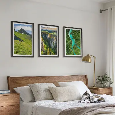Lot de 3 tableaux pour salon représentant des rochers de rivière dans les montagnes vertes