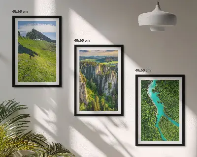 Lot de 3 tableaux pour salon représentant des rochers de rivière dans les montagnes vertes