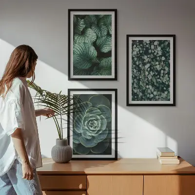 Lot de 3 tableaux pour salon avec motif de succulentes à feuilles vertes