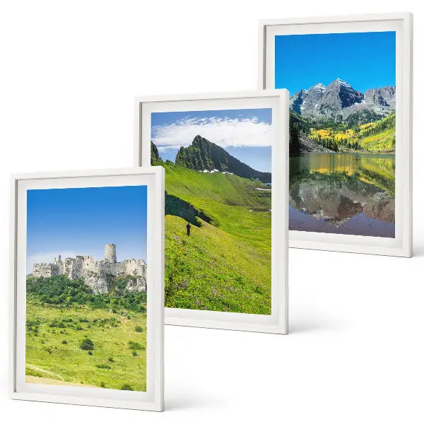 Lot de 3 tableaux pour salon représentant des collines verdoyantes avec un château