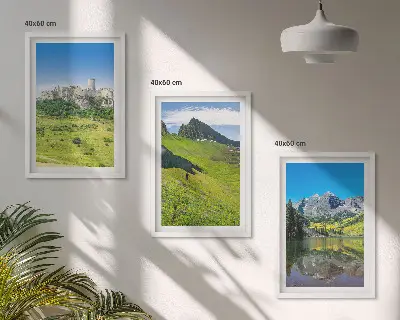 Lot de 3 tableaux pour salon représentant des collines verdoyantes avec un château