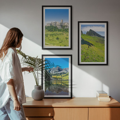 Lot de 3 tableaux pour salon Des collines verdoyantes avec un château