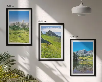 Lot de 3 tableaux pour salon représentant des collines verdoyantes avec un château