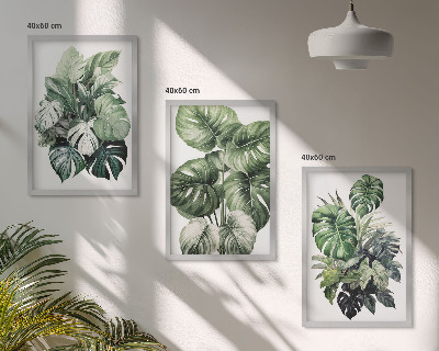 Lot de 3 tableaux pour salon Aquarelle de feuilles tropicales vertes