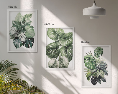 Lot de 3 tableaux pour salon Aquarelle de feuilles tropicales vertes