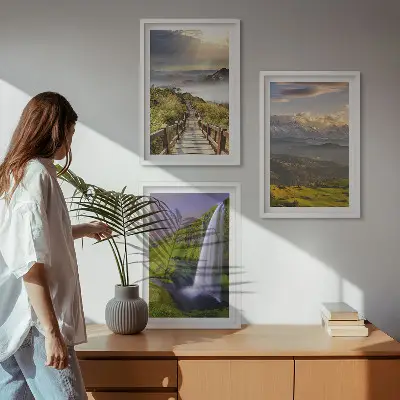 Cadre photo mural paysages de montagne avec cascade