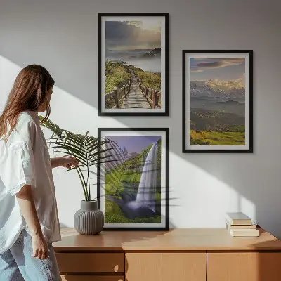 Cadre photo mural paysages de montagne avec cascade