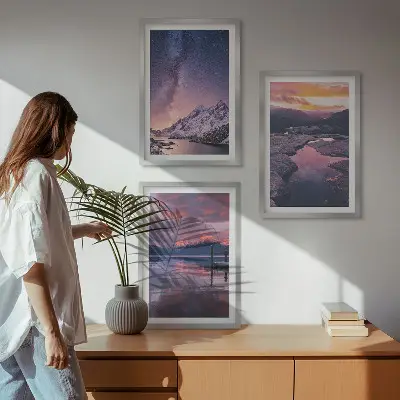 Lot de 3 tableaux pour salon paysages magnifiques de montagnes et d'eau
