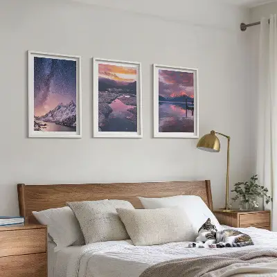 Lot de 3 tableaux pour salon paysages magnifiques de montagnes et d'eau
